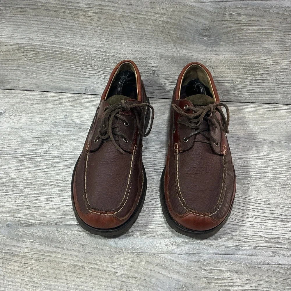 LL Bean Allagash Bison Handsewn Boat Shoes Oxford 244472 Brown Men's Size 12 EE